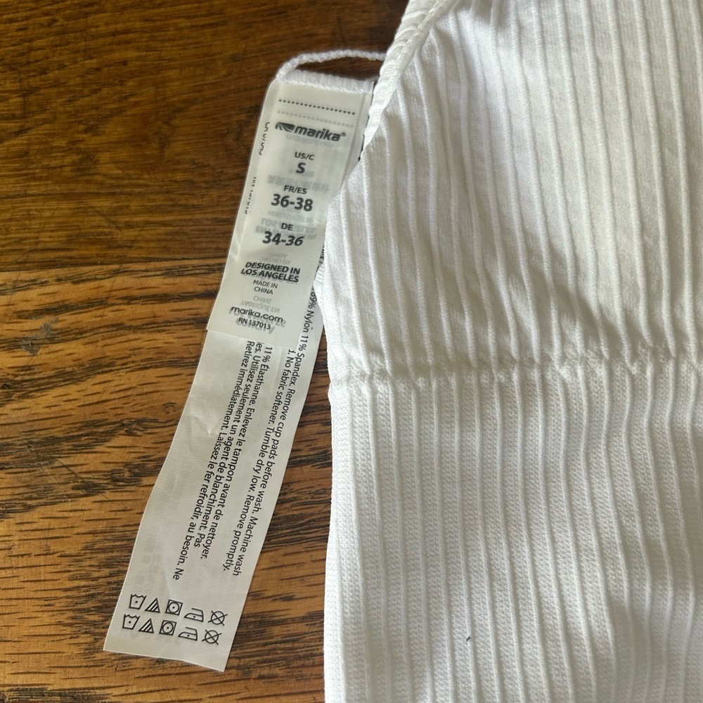 NWT Marika Haley Seamless Yoga Sport Bra Racerback White Textured Ridded Small - Picture 4 of 7